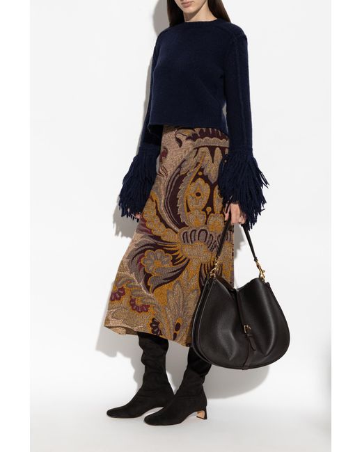 Etro Blue Sweater With Fringes On The Sleeves