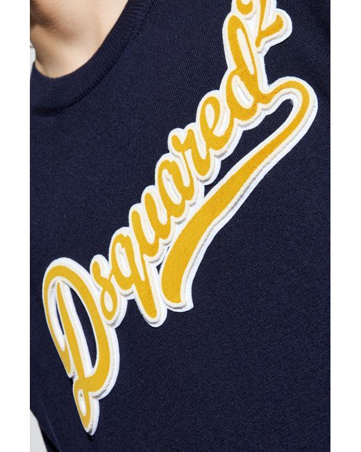 DSquared² Blue Wool Sweater With Logo for men