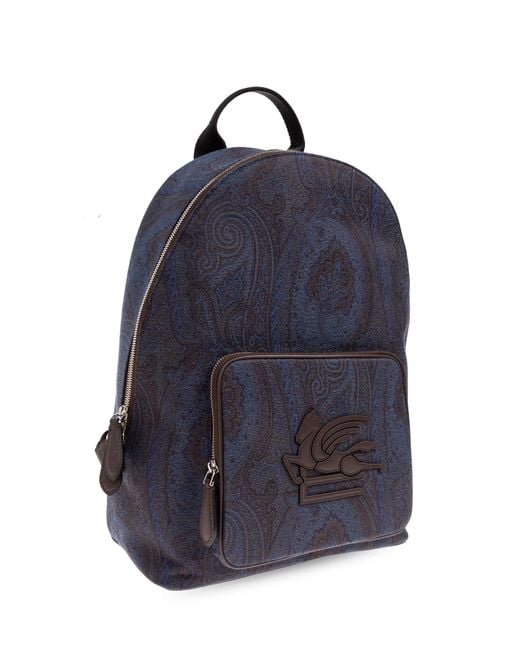 Etro Blue Patterned Backpack With Logo for men