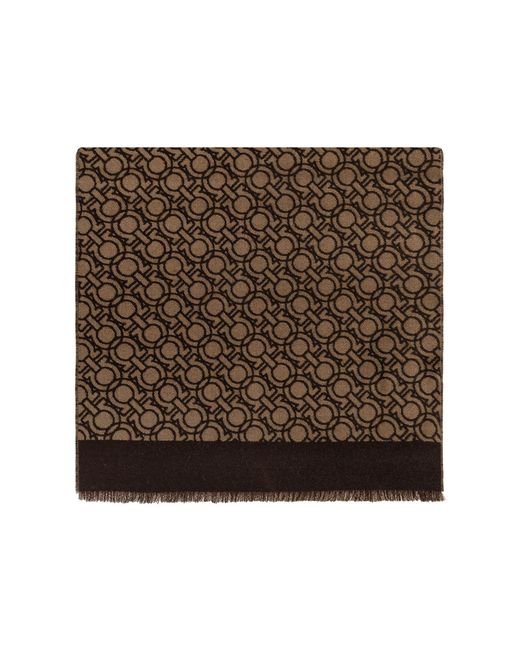 Ferragamo Brown Wool Scarf With Monogram for men