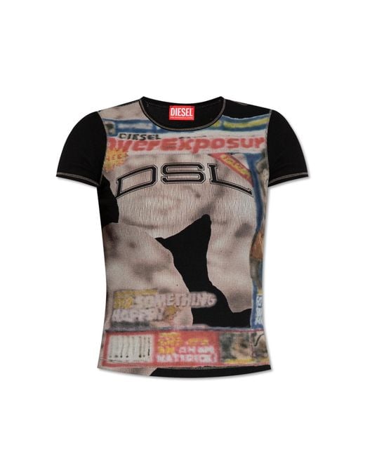 【DIESEL】T-Ele-Long-D Women's T-shirt with D logo patch | Blue | Diesel