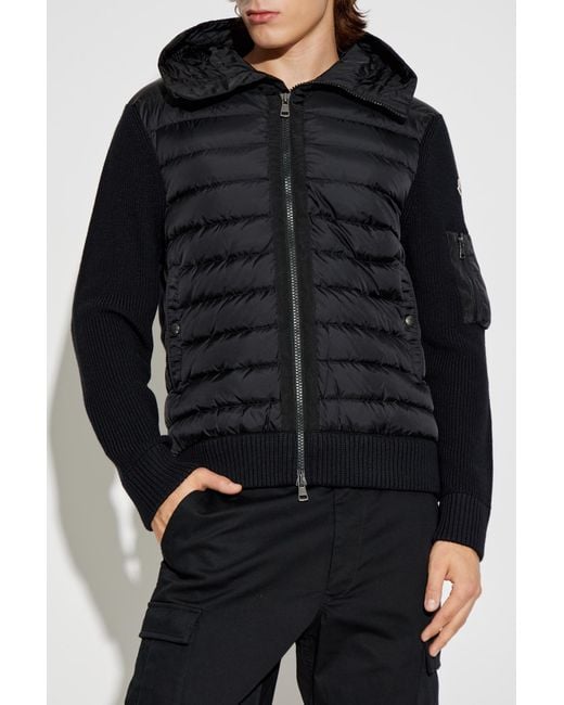 Moncler Black Cardigan With Down Front for men