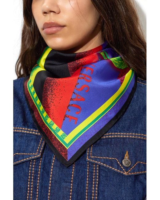 Versace Gray Silk Scarf With "Formula 6" Print