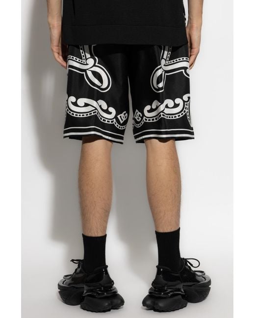 Dolce & Gabbana Black Silk Shorts With Print for men