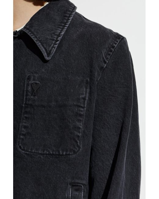 AMI Black Denim Jacket With Pockets for men