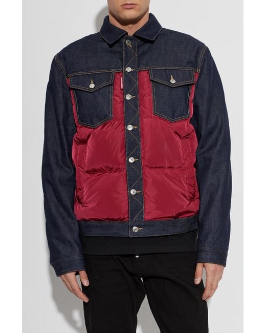 DSquared² Blue Quilted Jacket With Mixed Materials for men