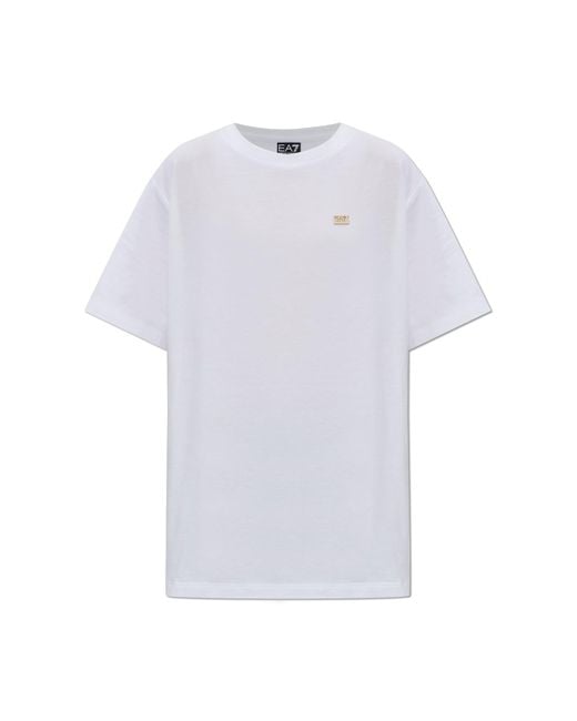 EA7 White T-Shirt With Logo Patch