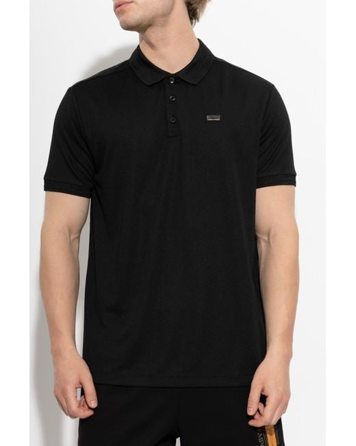 EA7 Black Polo With Logo Application for men