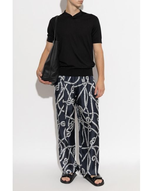 Dolce & Gabbana White Silk Trousers With "Marina" Print for men