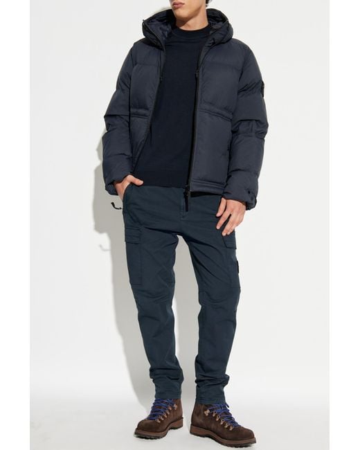 Stone Island Blue Down Jacket With Hood for men