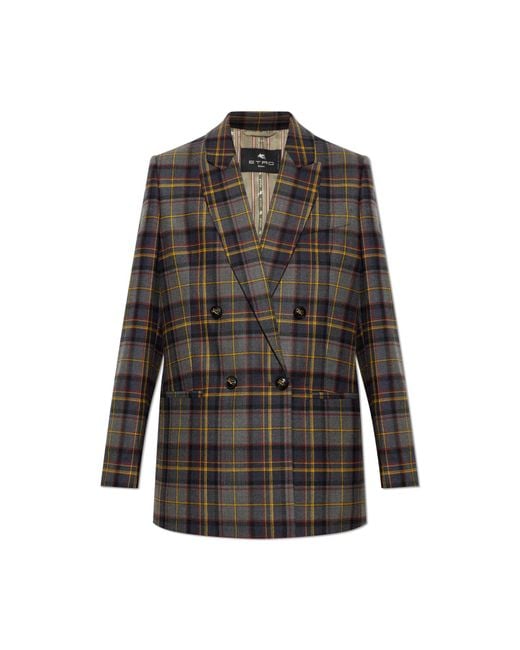Etro Black Double-Breasted Checked Blazer