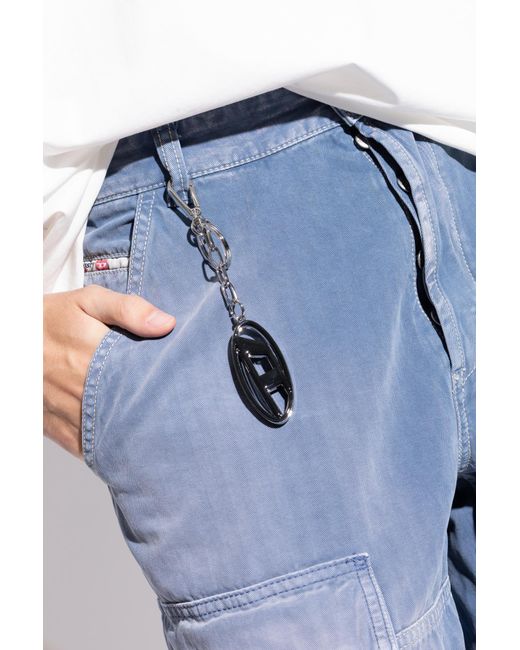 DIESEL Black Keychain "Cage-D" for men