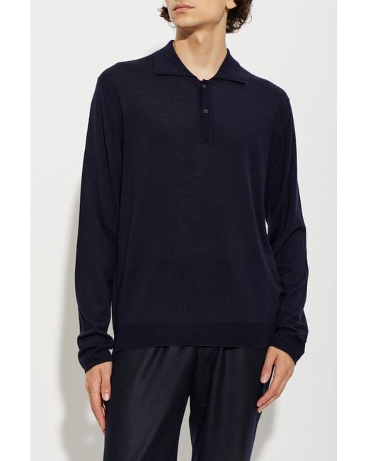 Woolrich Blue Wool Polo for men