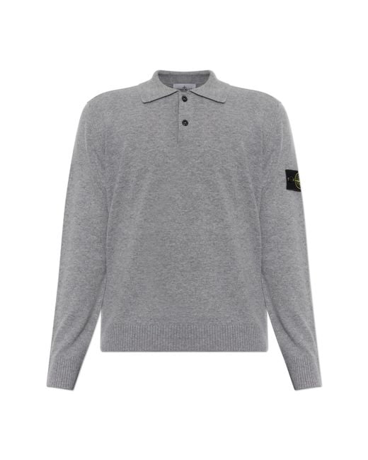 Stone Island Gray Wool Polo Sweater for men
