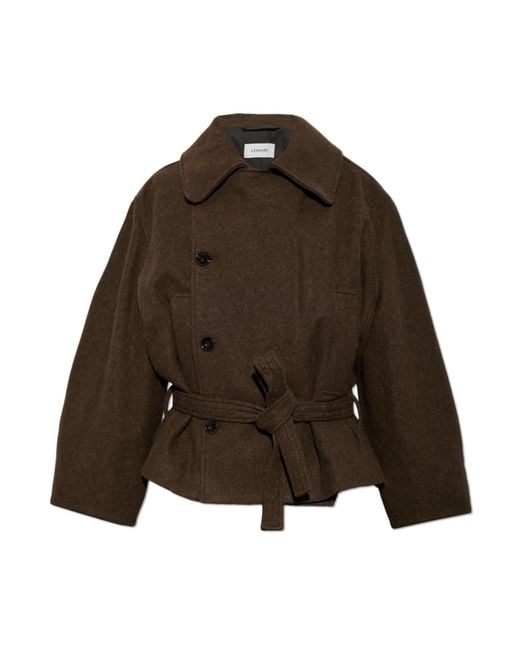 Lemaire Brown Short Double-Breasted Coat With Belt
