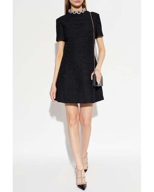 Valentino Garavani Black Tweed Dress With Shimmering Crystals