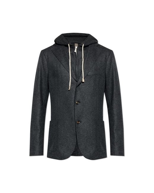 Eleventy Gray Wool Blazer With Detachable Hood for men