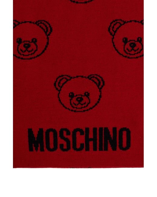 Moschino Red Scarf With A Distinctive Teddy Bear Motif