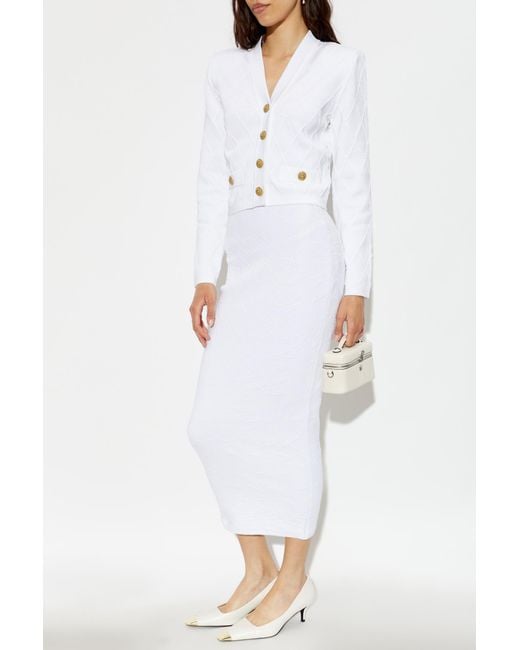 Balmain White Cardigan With Decorative Pockets
