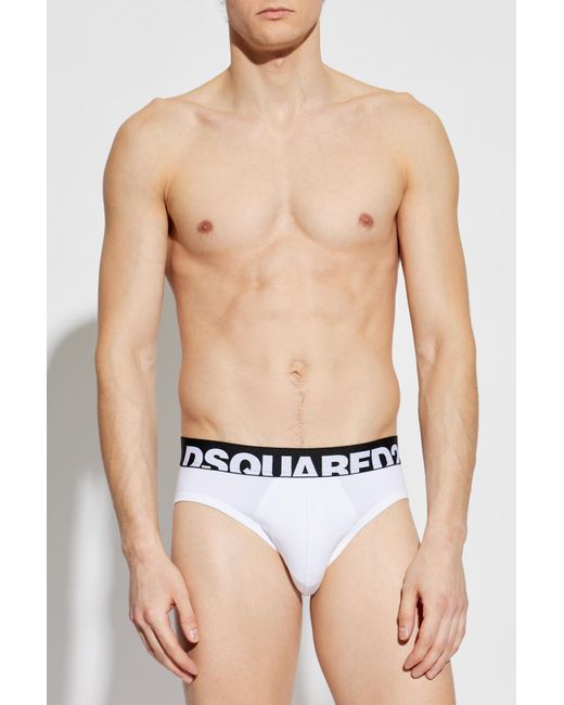 DSquared² White Cotton Briefs With Logo for men