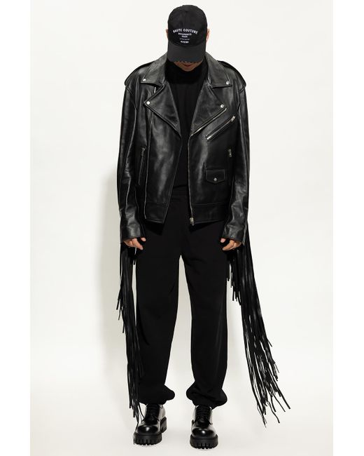 Vetements Black Leather Jacket With Fringes for men