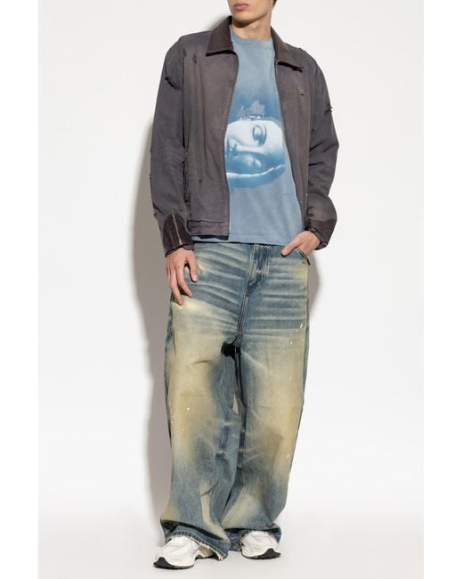M I S B H V Blue T-Shirt With A Vintage Effect for men