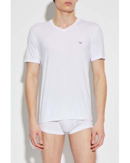 Emporio Armani White Lingerie T-Shirt With V-Neckline for men