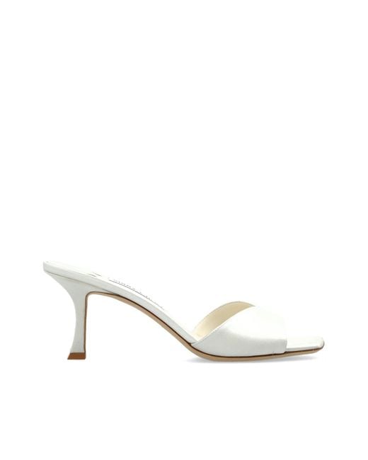 Jimmy Choo White 'Skye 70' Heeled Mules
