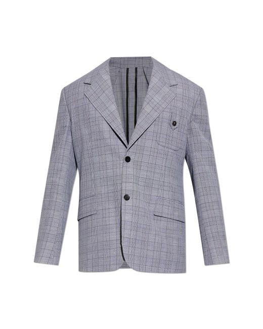 Versace Blue Wool Blazer With A Check Pattern for men