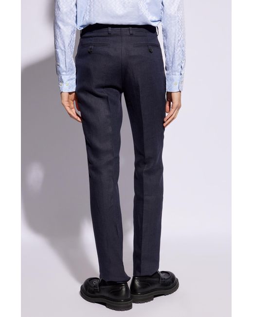 Etro Blue Linen Pleat-front Trousers for men