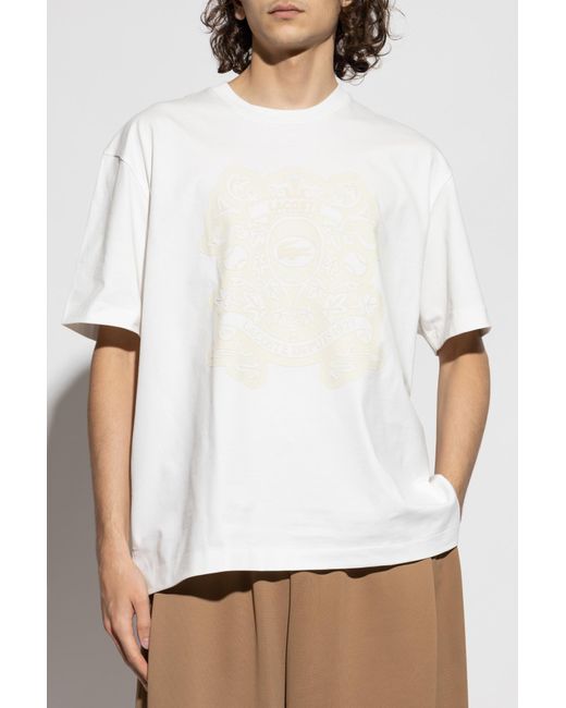 LACOSTE RUNWAY Natural T-Shirt With Printed Logo for men