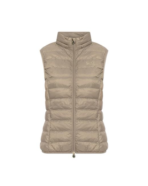 EA7 Natural Insulated Vest With A Stand-Up Collar