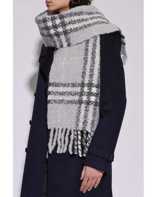 Burberry Gray Scarf With A Check Pattern
