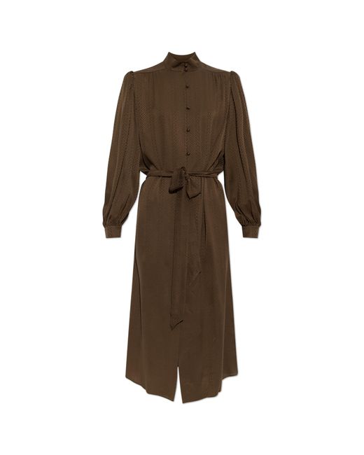 Valentino Garavani Brown Silk Dress With A Waist Belt