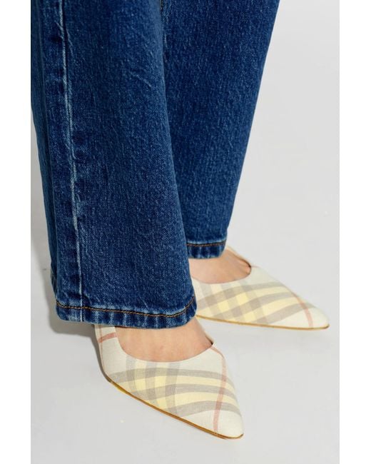 Burberry White Heeled Shoes With A Check Pattern