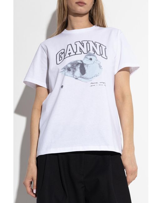 Ganni White T-Shirt With Colorful Print