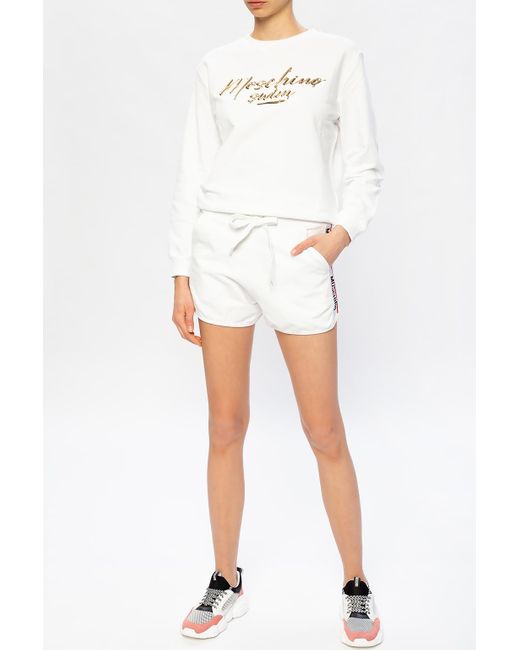 Moschino Cotton Side Stripe Shorts in White - Lyst