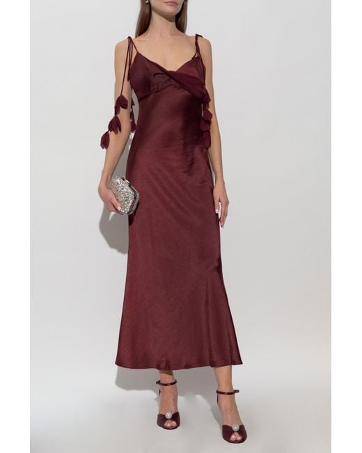 Self-Portrait Purple Satin Dress With Spaghetti Straps