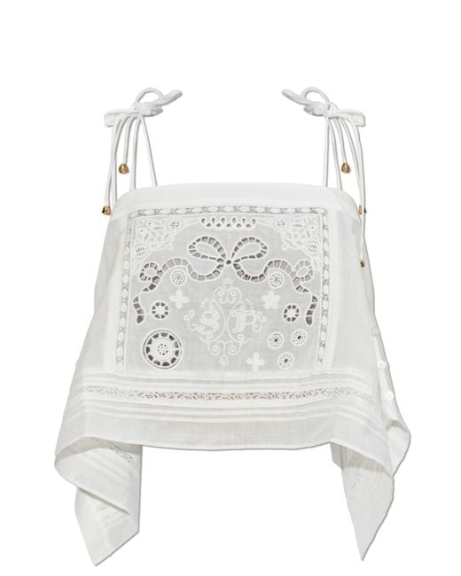 Self-Portrait White Short Openwork Top