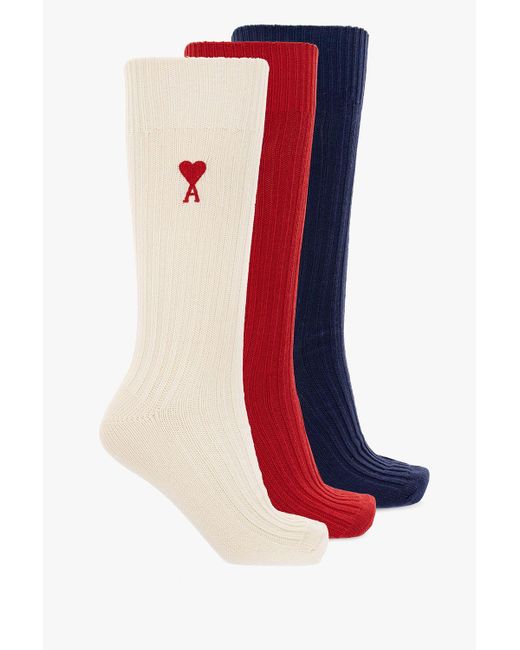 Ami Paris Socks 3-pack in Red | Lyst