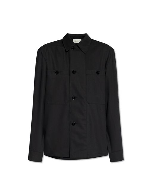 Lemaire Black Wool Shirt With Pockets