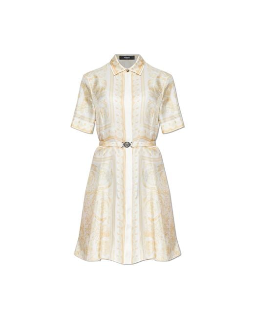 Versace White Silk Dress With A Belt