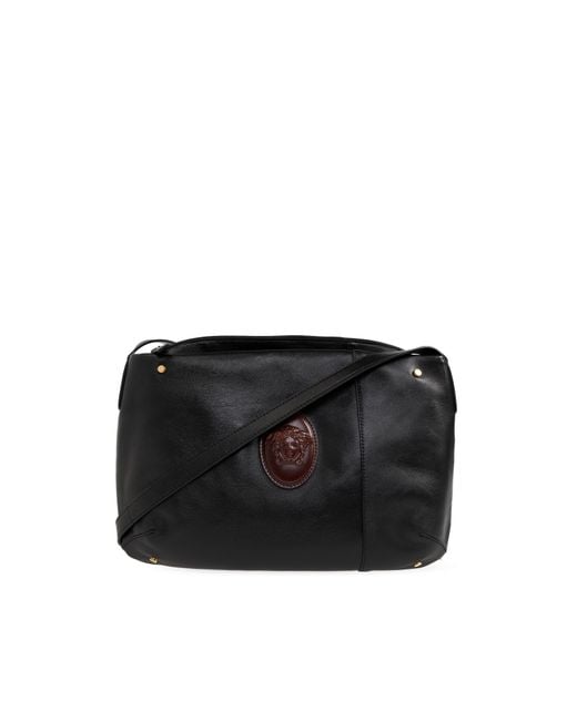 Versace Black Leather Shoulder Bag With Medusa Head for men