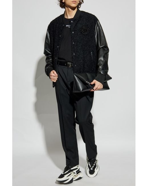 Balmain Black Bomber Jacket With Appliqué for men