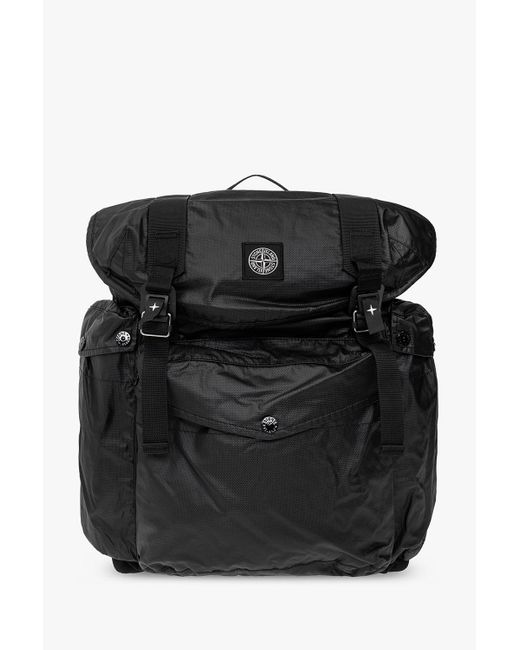 Stone Island Black Logo-patched Backpack