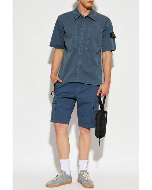 Stone Island Blue Shorts With Logo Patch for men
