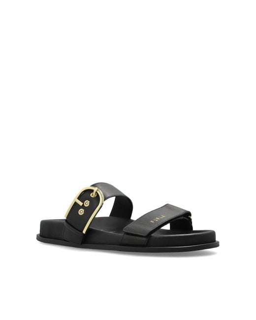 Furla Gray Leather Slides 'Solea'