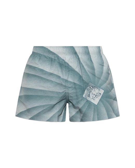 Versace Blue Swim Shorts With "The Vortex" Print for men