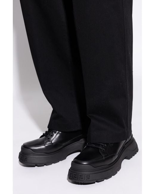 Fendi Black Leather Shoes "Force Light" for men
