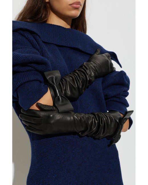 Givenchy Blue Long Leather Gloves